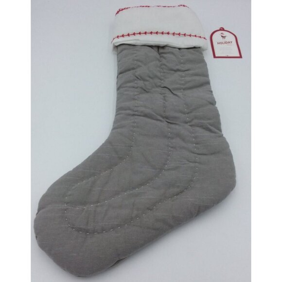 Pottery Barn Kids Stocking Santa Sleigh Bennett Holiday Christmas Quilted Grey - Picture 5 of 10